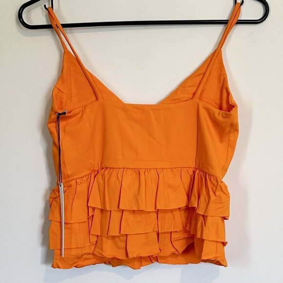 NWT Susana Monaco Orange Ruffle V-Neck Cropped Tank - Medium - Picture 5 of 5